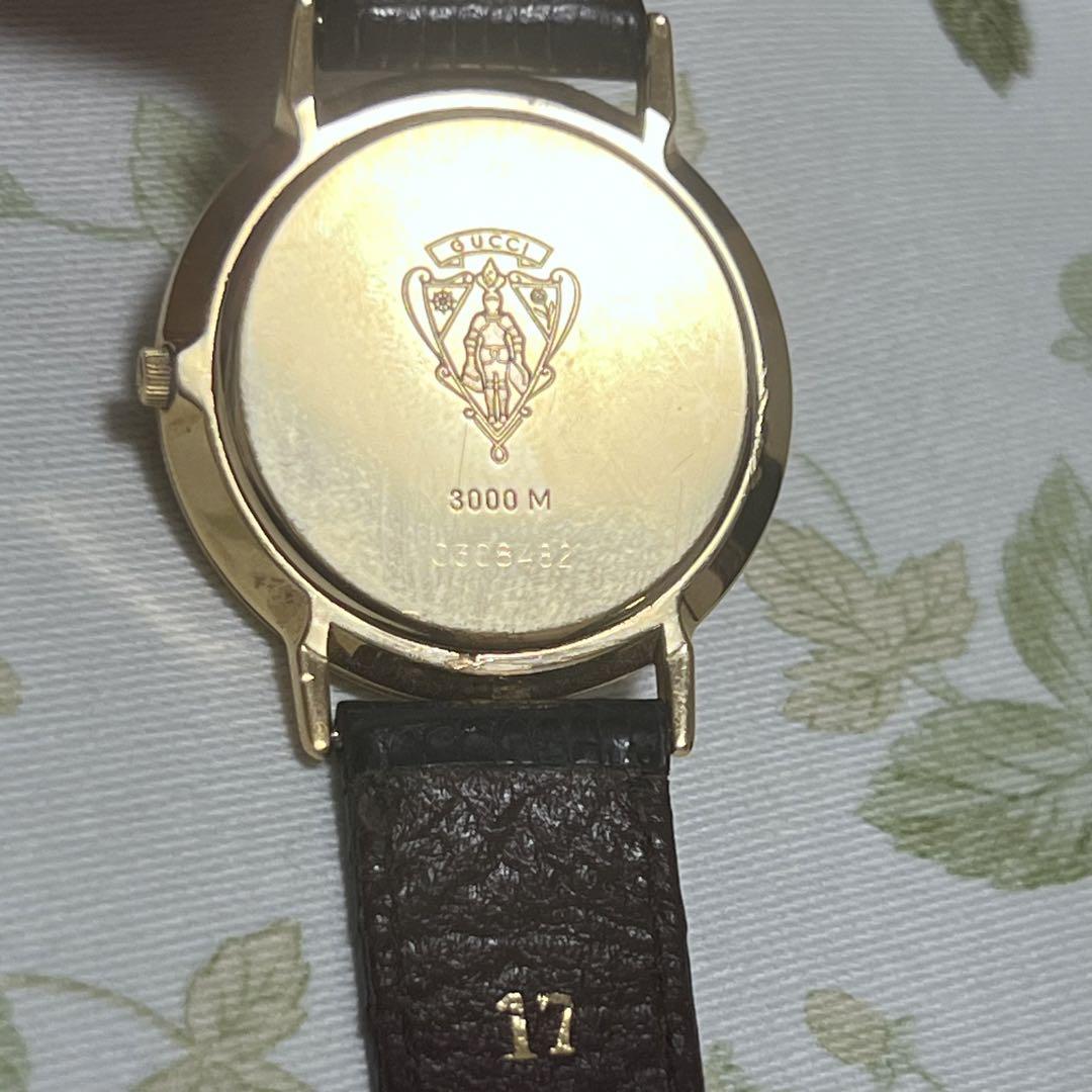 GUCCI グッチ 3000M  ゴールド文字盤 腕時計 革ベルト 動作確認