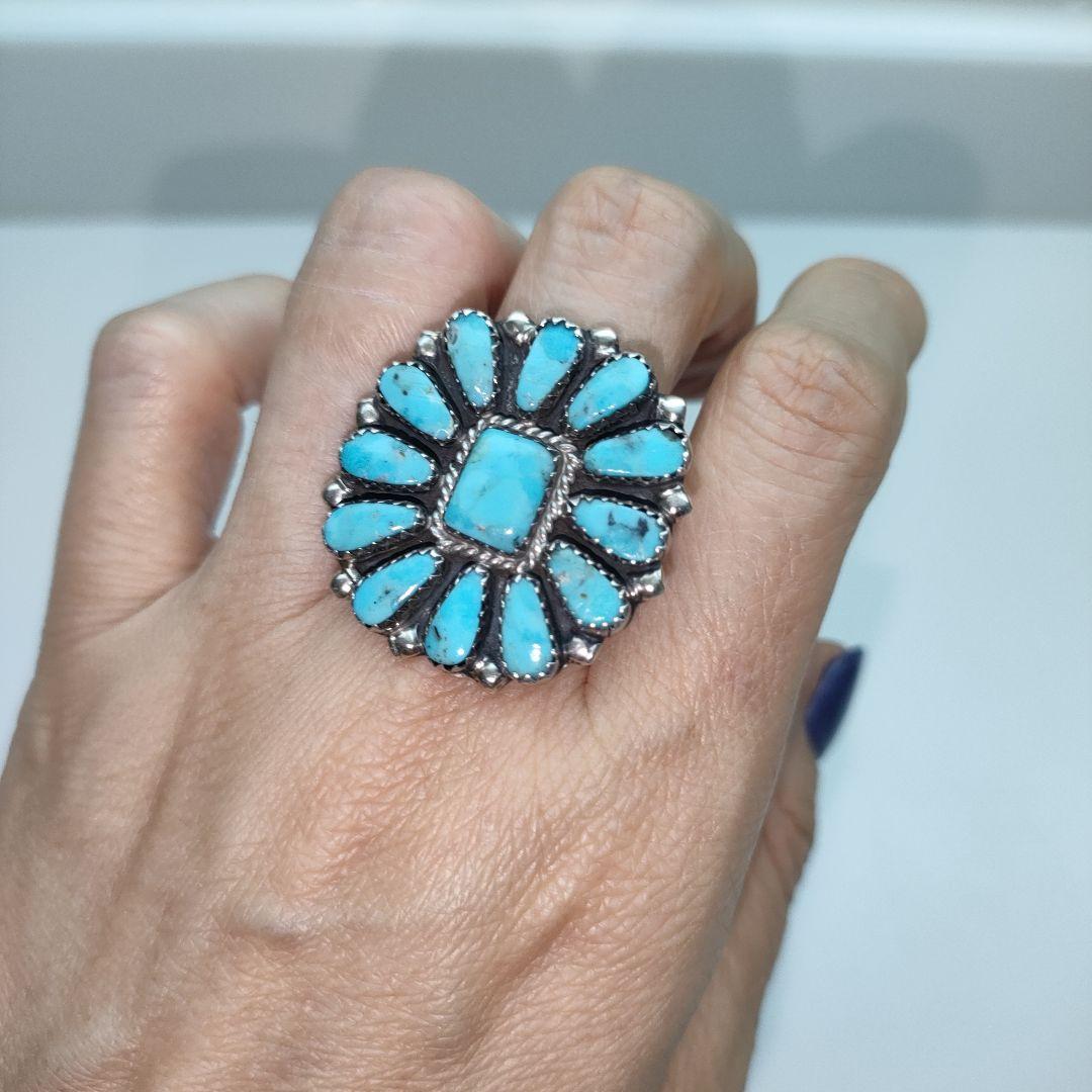 インディアンジュエリー　クラスター　リング ターコイズ リング