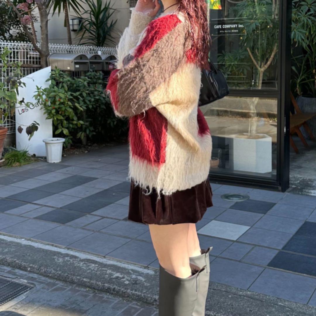 【人気完売色】Kastane シャギー柄編みニット アイボリー