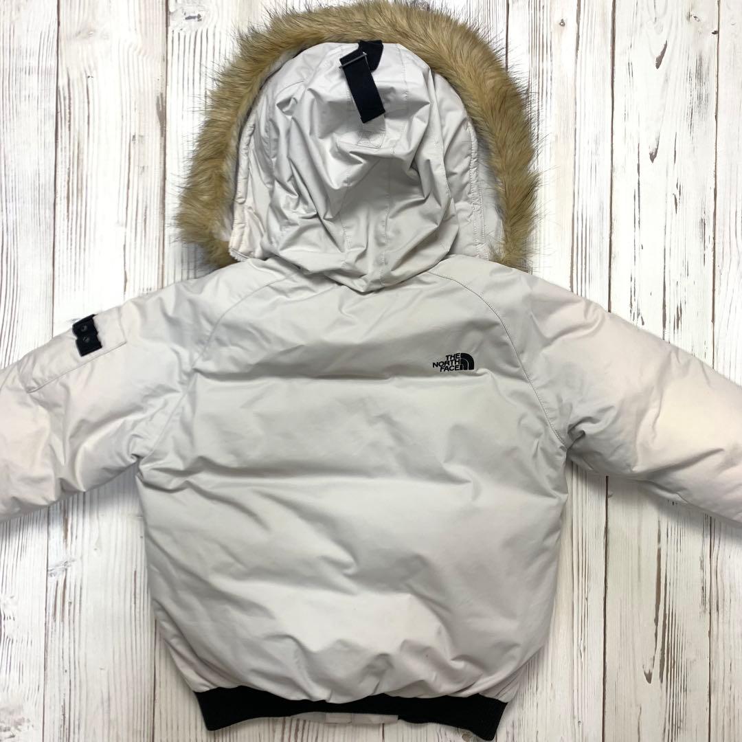 ノースフェイス ショートダウンジャケット レディース S 薄灰 刺繍ロゴ ファー