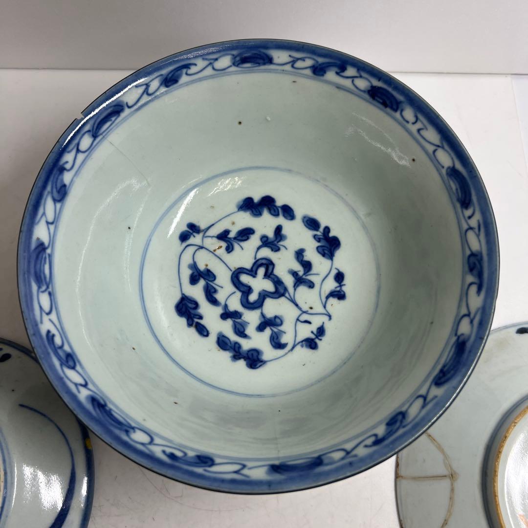 中国明末清朝時代 青草鉢、皿色々 口径約14~18㎝ 東Y7-1030②