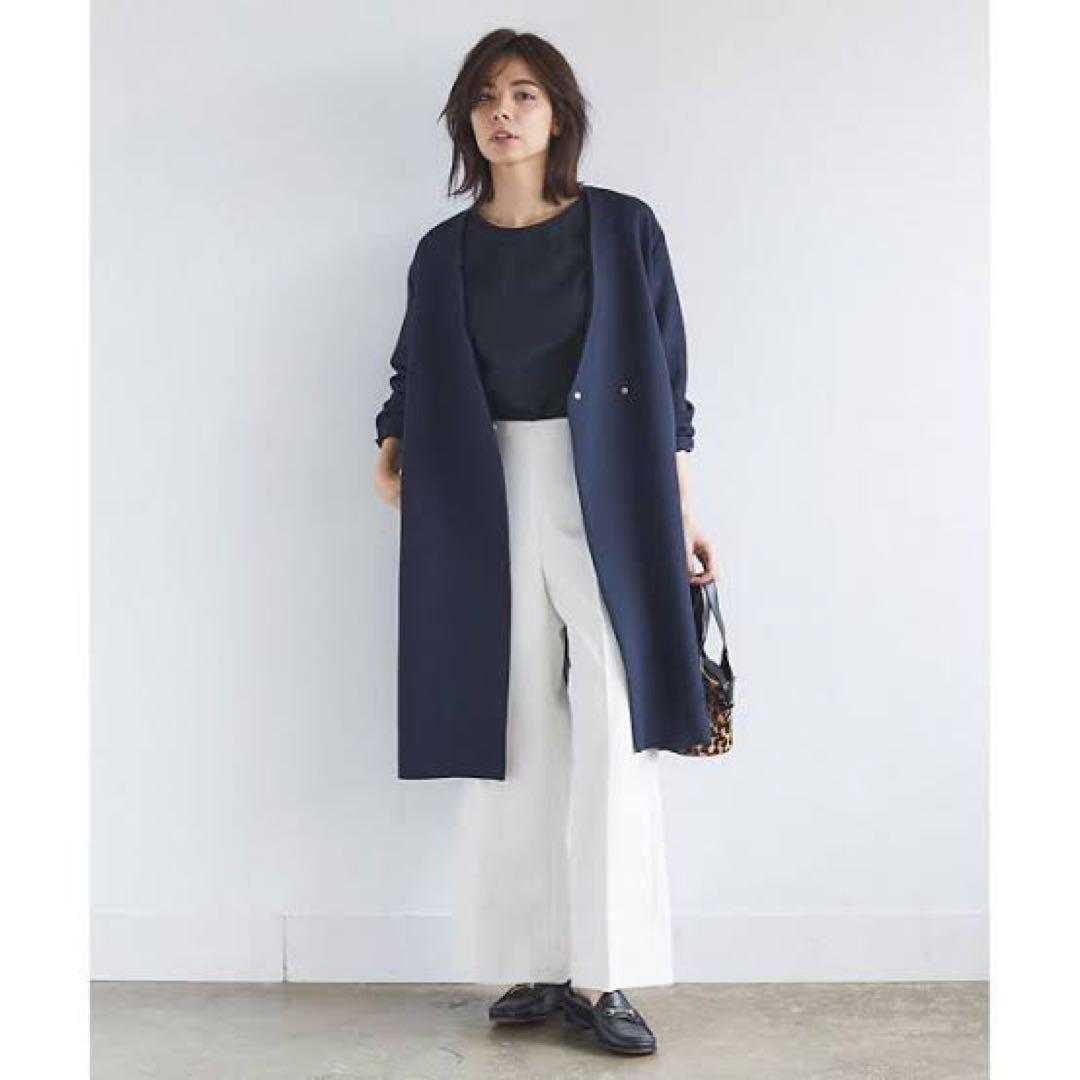 【タグ付き新品】Praia ノーカラーコート　ネイビー