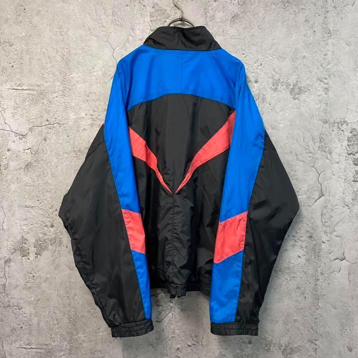 90s USA古着○リーボック 刺繍ナイロンジャケット ブラック L-
