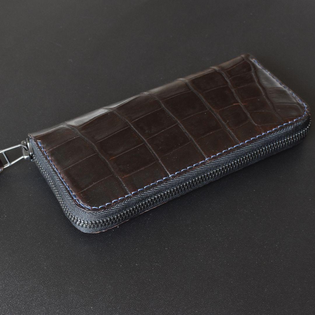 長財布 ラウンドファスナー 牛型押しレザー ハンドメイド