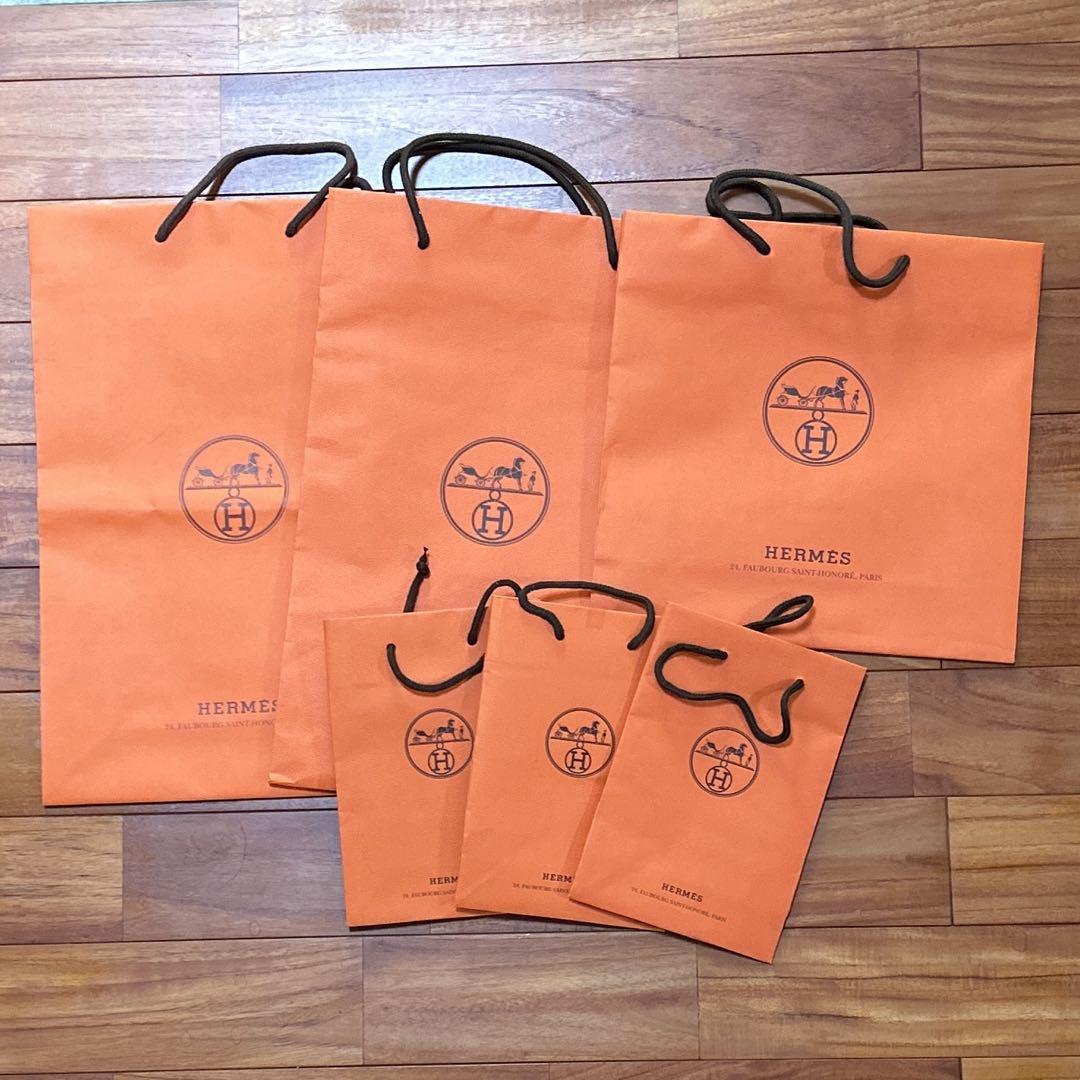 HERMES オレンジ ロゴ入り紙袋 ショッパー 大中小サイズ6枚