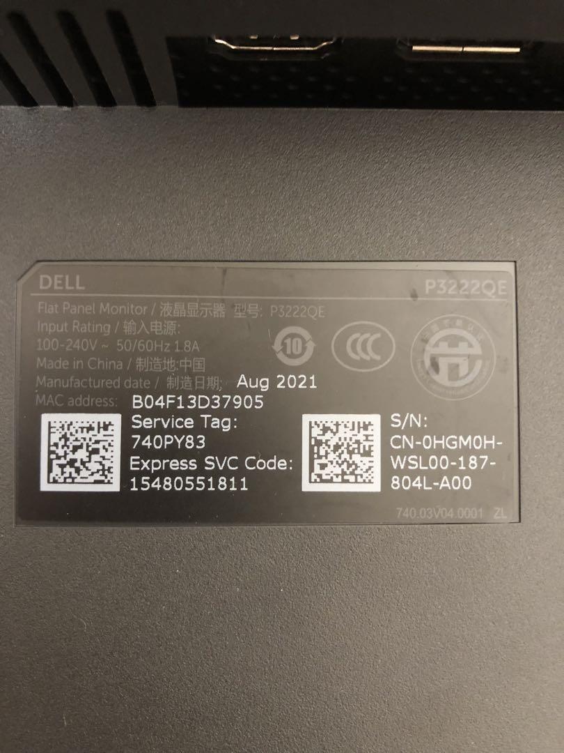 デル　32インチ4Kモニタ　P3222QE