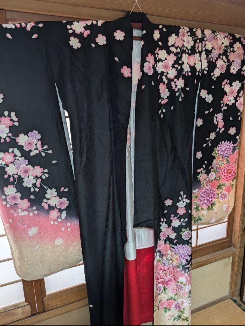 豪華振袖京友禅紋意匠縮緬刺繍入　希少トールサイズ　L寸　裄72 ダイヤガード加工