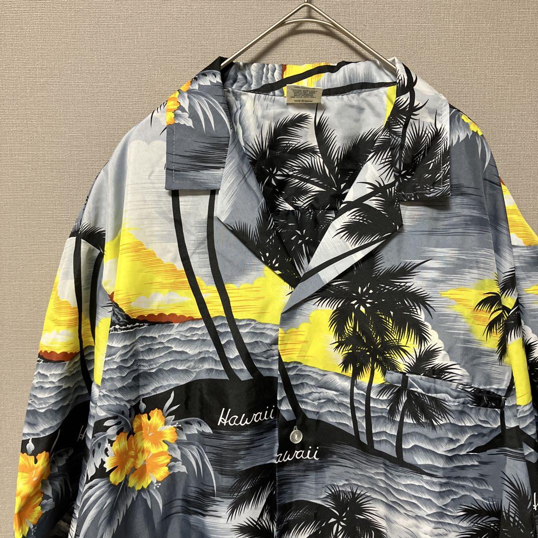 ロイヤルクリエーション アロハシャツ(XL)グレーヤシの木大きめメイドインハワイ