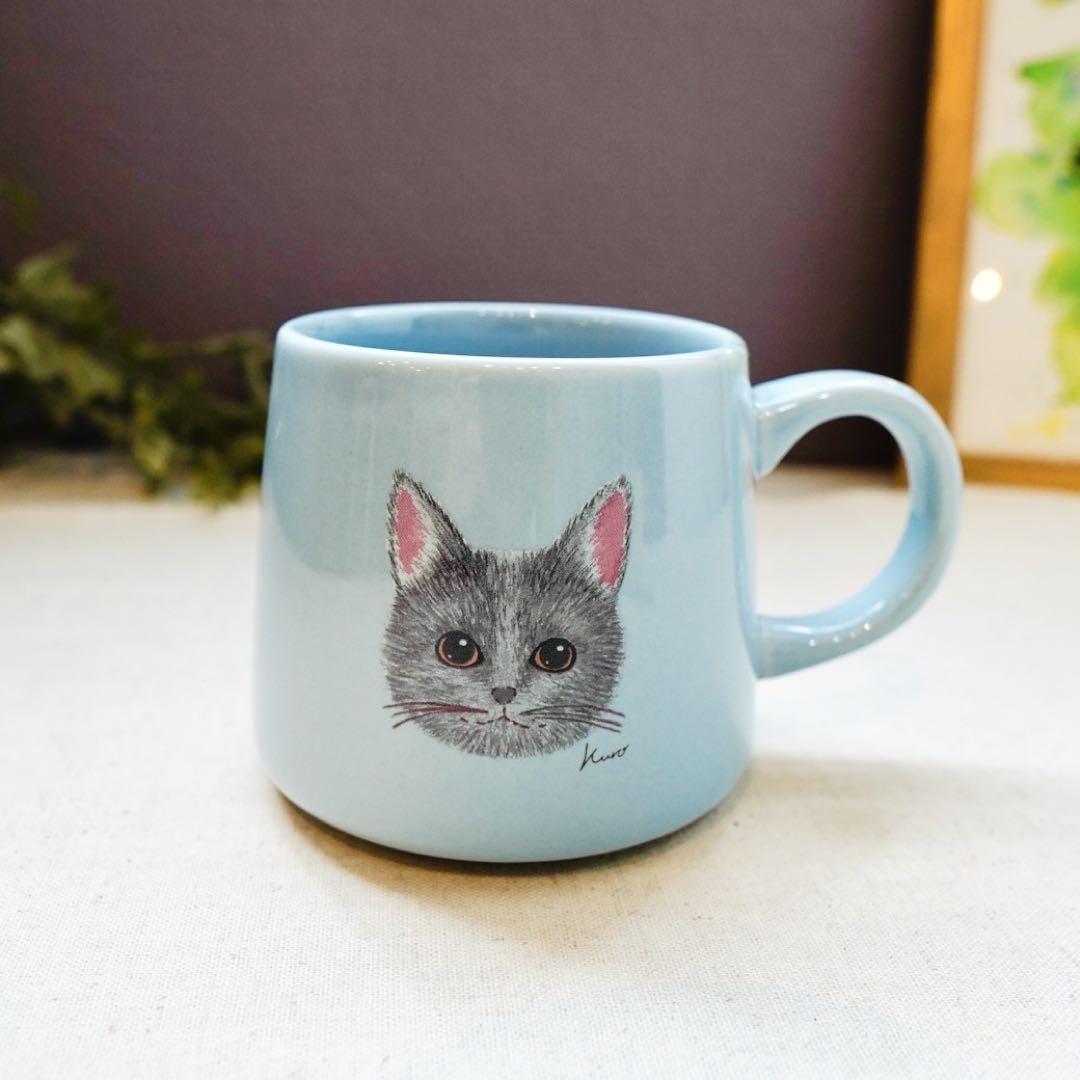 ネコ マグカップ ブルー クロ 黒猫