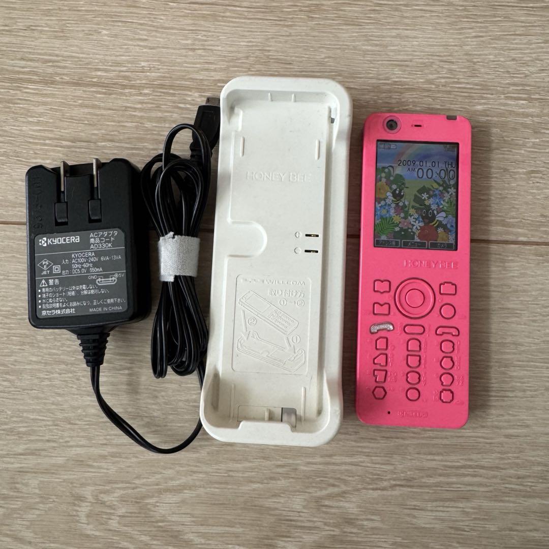 WILLCOM ウィルコムHONEYBEE ハニービー ピンク　充電器付