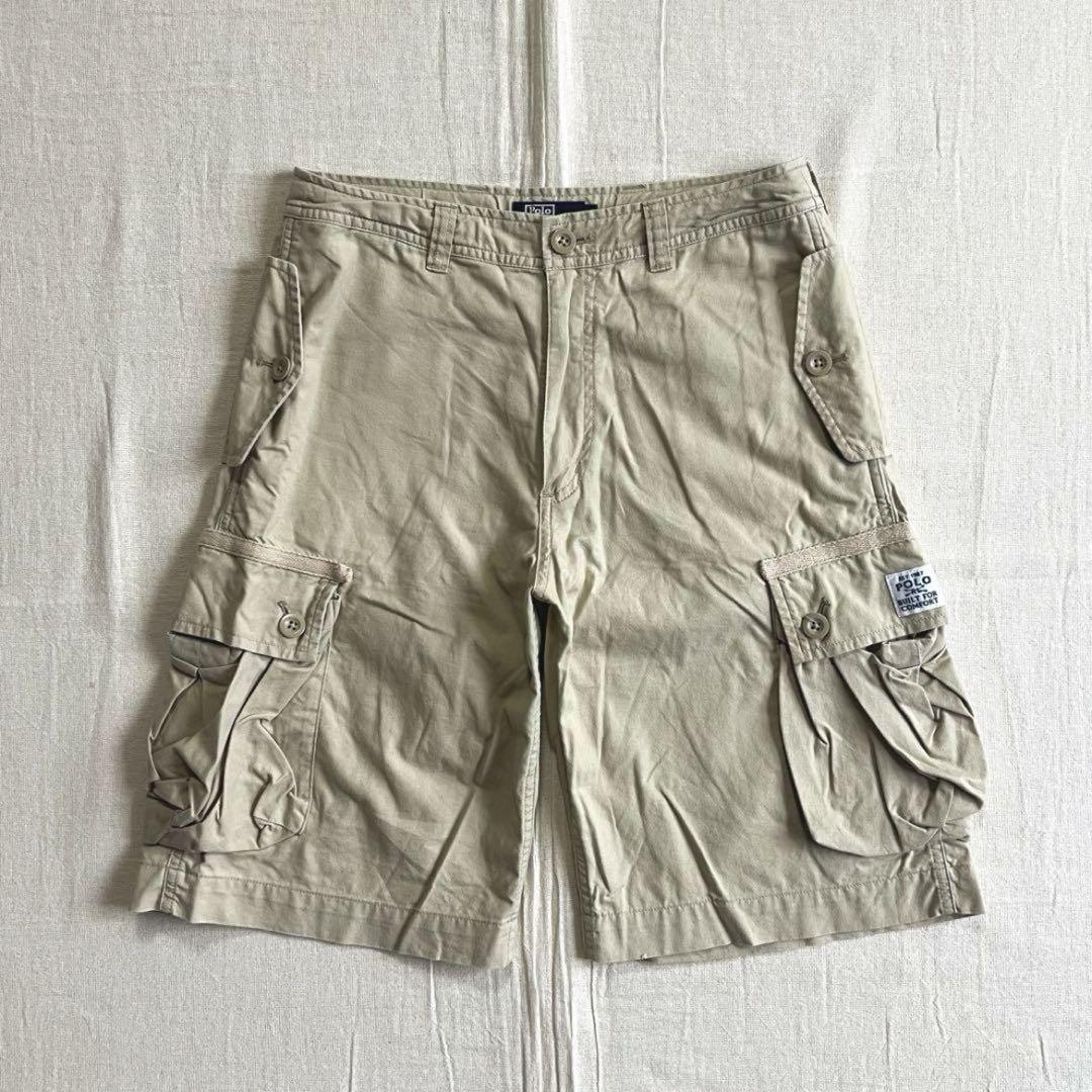 00s ポロバイラルフローレン カーゴパンツ 刺繍ロゴ Y2K 34/32 Y2Kギミック】ポロバイラルフ カーゴパンツ W28 ホワイト