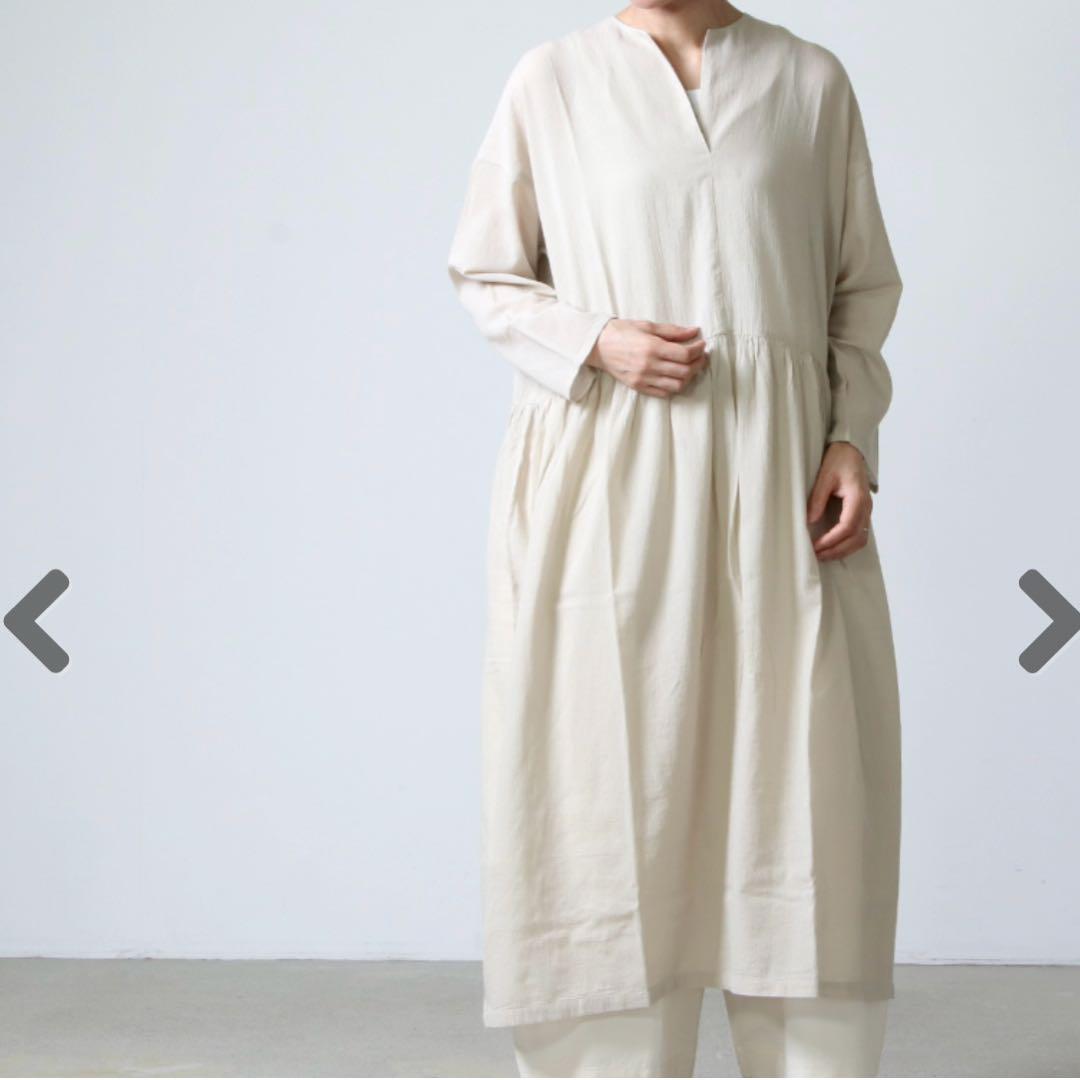 【美品】エヴァムエヴァ　コットンジョーゼットワンピース　M　グレージュ