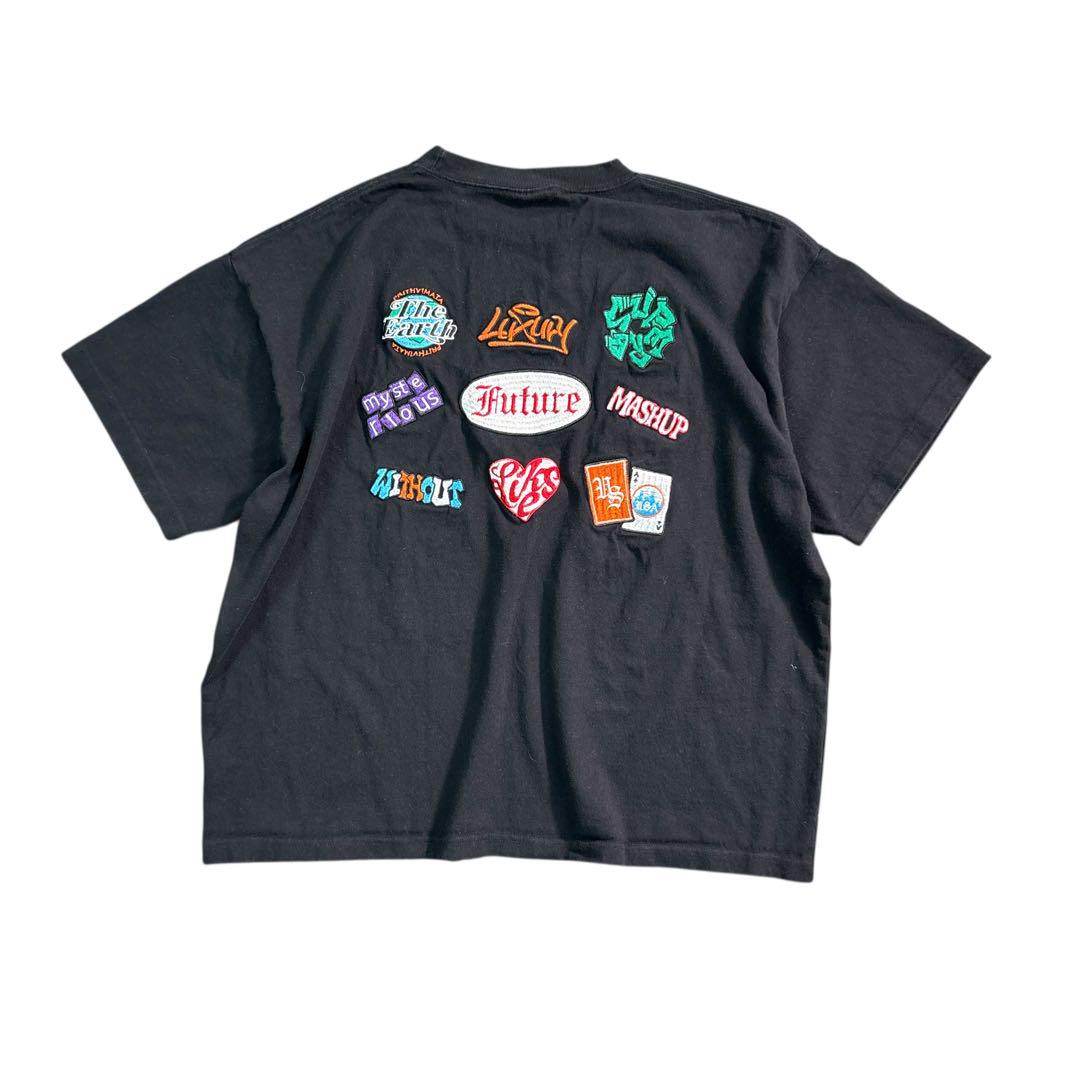 7SM5【edakka】バック刺繍　デザインTシャツ 半袖　黒　古着used