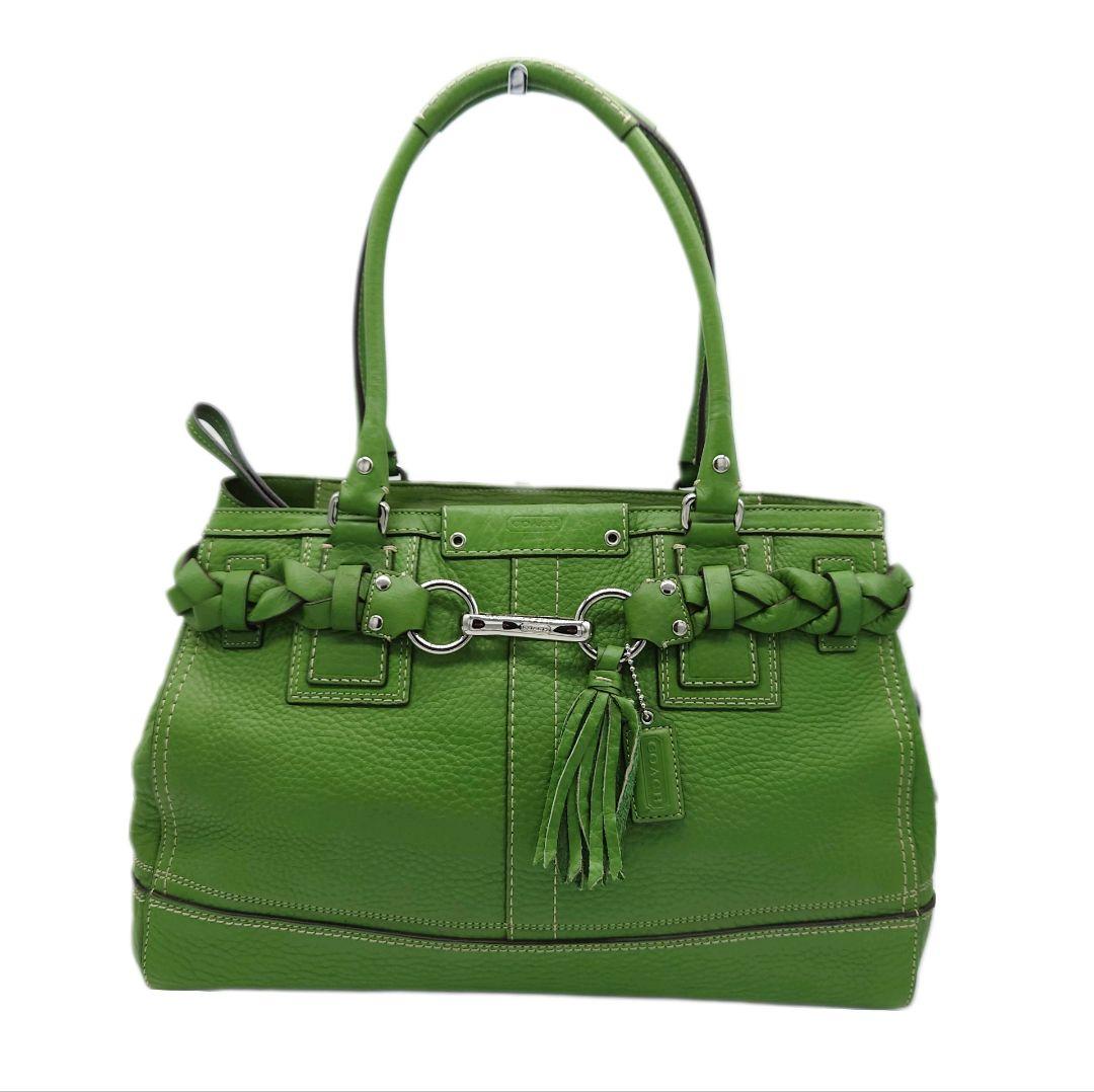 希少 美品 COACH トートバッグ ハンプトンズ キャリーオール レザー 緑