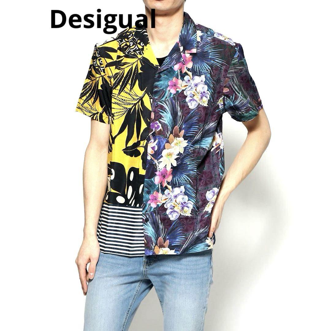 ✨美品 Desigual アロハ シャツ アート 総柄 シルク 近年モデル 半袖