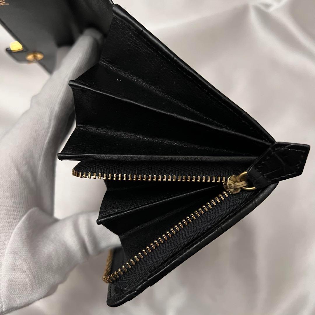 ✨極美品✨イヴサンローラン　長財布　クロコ型押しレザー×ゴールド金具　ブラック