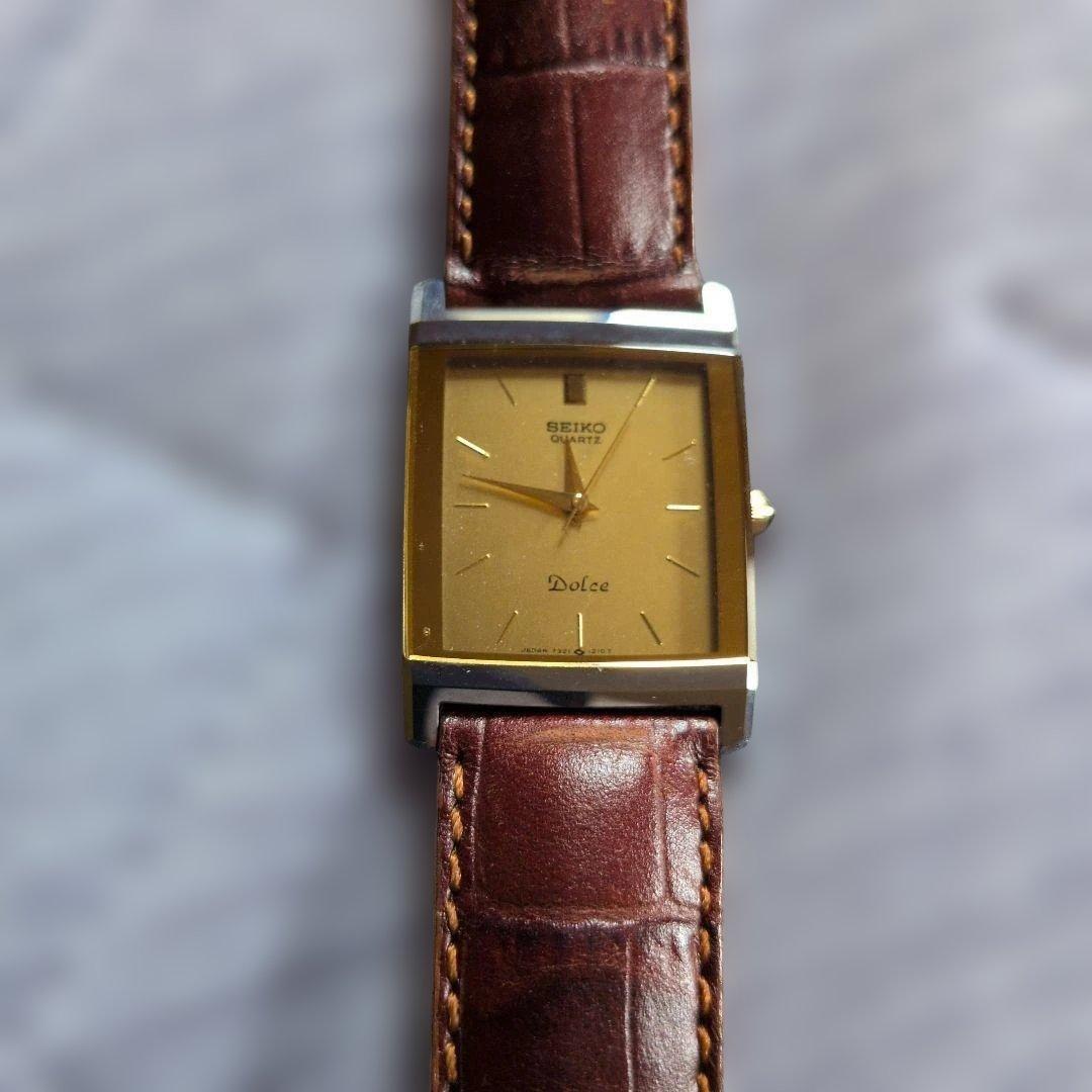 希少美品 稼動品 SEIKO Dolce 腕時計 スクエア型 ゴールド レザー 希少美品 稼動品 SEIKO Dolce 腕時計 スクエア型 ゴールド レザー