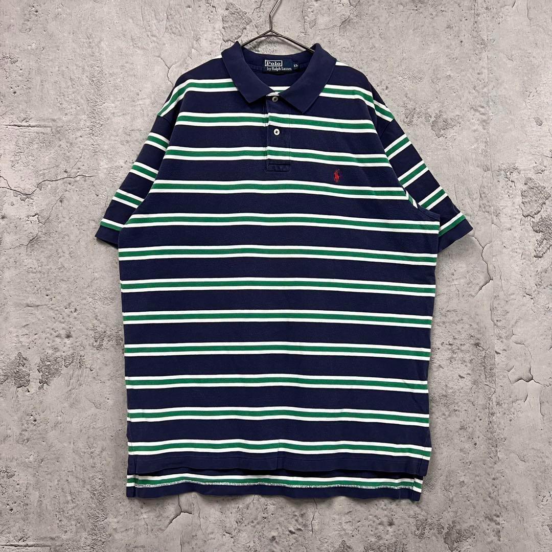 ☆US古着☆【ポロ ラルフローレン ポロシャツ】ボーダー 半袖 メンズ2XL