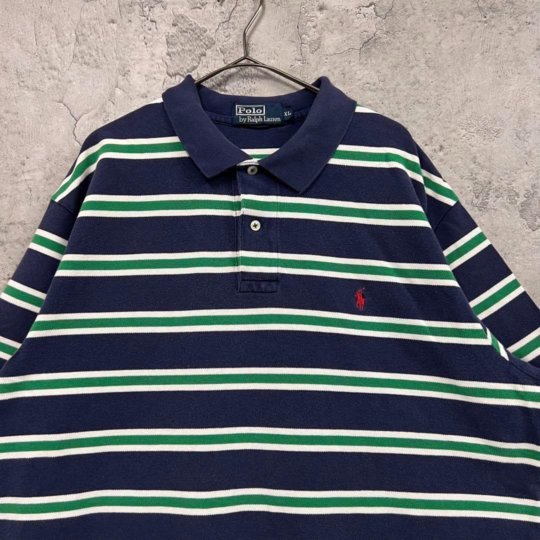 ☆US古着☆【ポロ ラルフローレン ポロシャツ】ボーダー 半袖 メンズ2XL