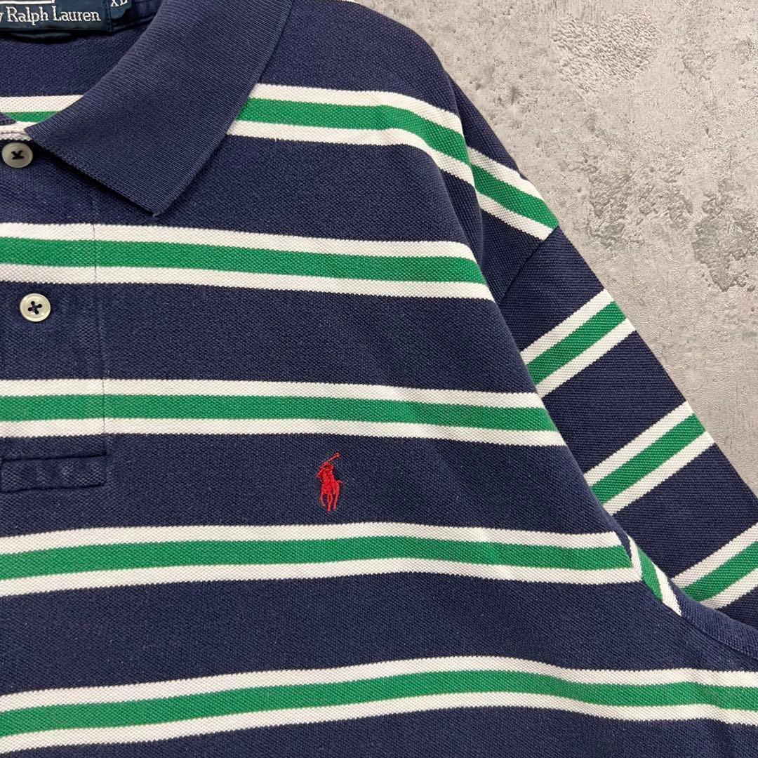 ☆US古着☆【ポロ ラルフローレン ポロシャツ】ボーダー 半袖 メンズ2XL