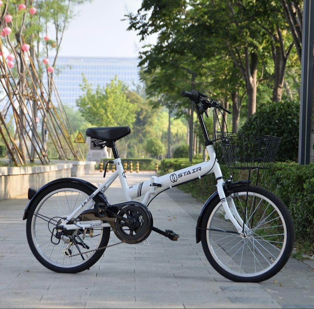 STAIR 折りたたみ自転車 6段変速 ホワイト 自転車本体