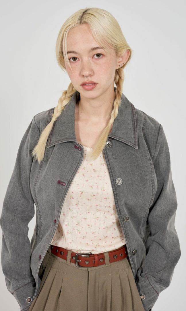 TINA:JOJUN タイトデニム ジャケット グレー ストレッチデニム