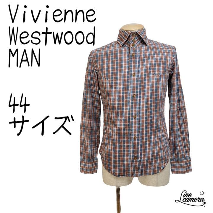ヴィヴィアンウエストウッド マン S 44 チェック シャツ オーブ ロゴ