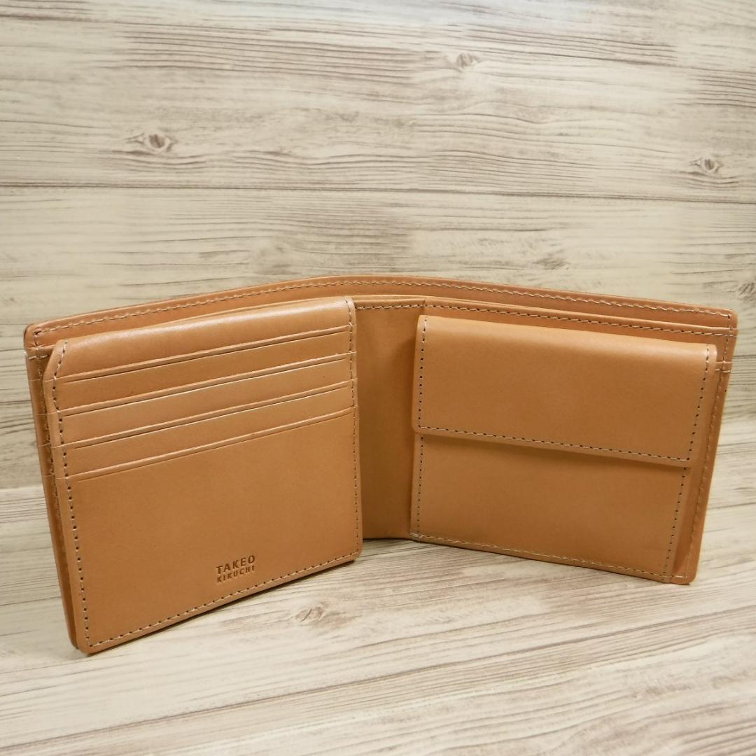 注目のブランド 定価1万7600円 タケオキクチ 新品 ヌメ革 二つ折り財布 小物