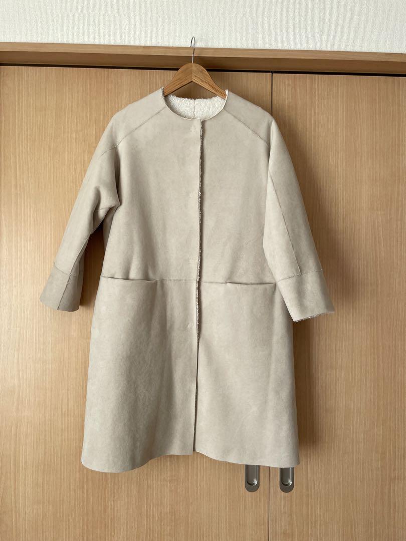 週末SALE/アデュートリステス ベージュ ノーカラー ボアムートンコート