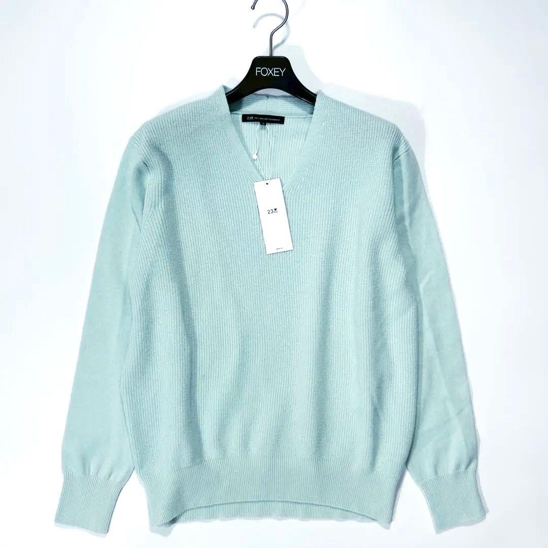 新品 23区 Vネックニット セーター ウール カシミヤ スカイブルー 38