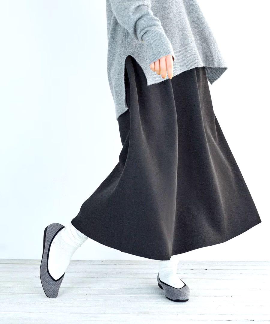 未使用　steppi　ステッピ　ウール混 スクエア パンプス　ニット　ブラック
