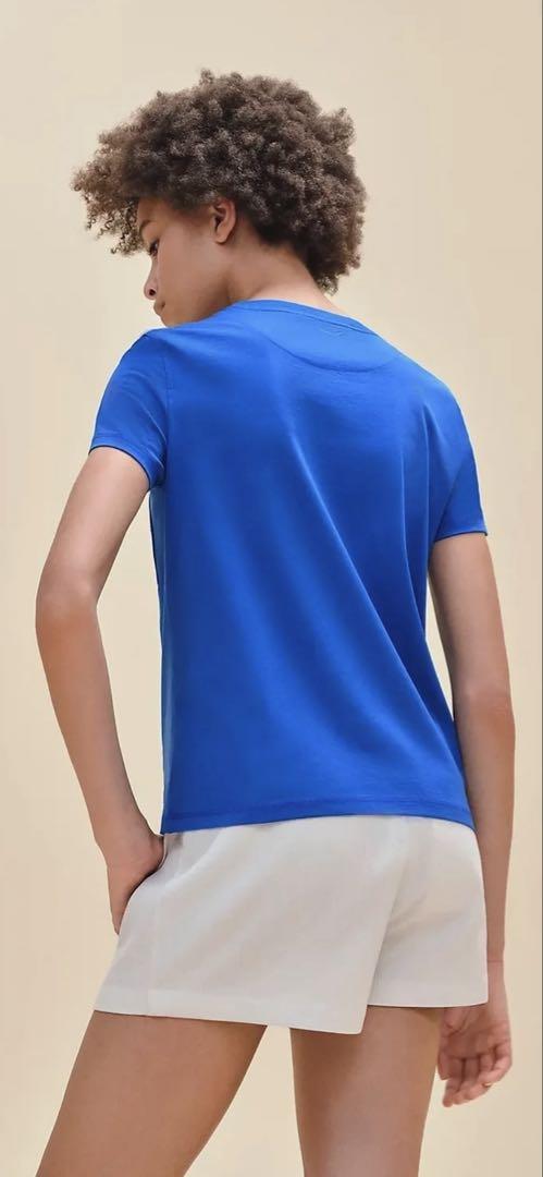 HERMES エルメス　ポケット刺繍　Tシャツ　38 ブルー