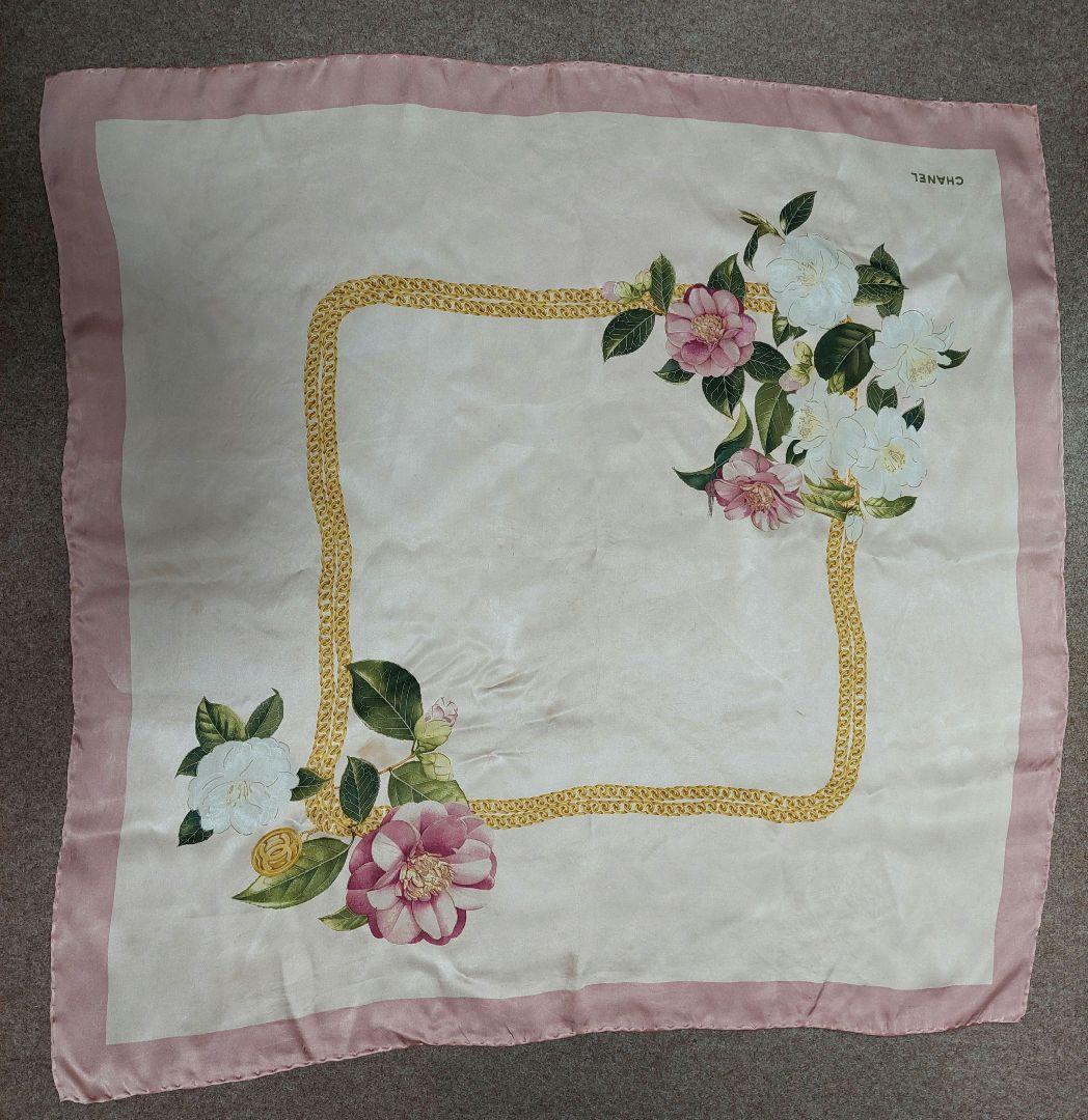 CHANEL シャネル 大判スカーフ 花柄 ストール シルク ピンク