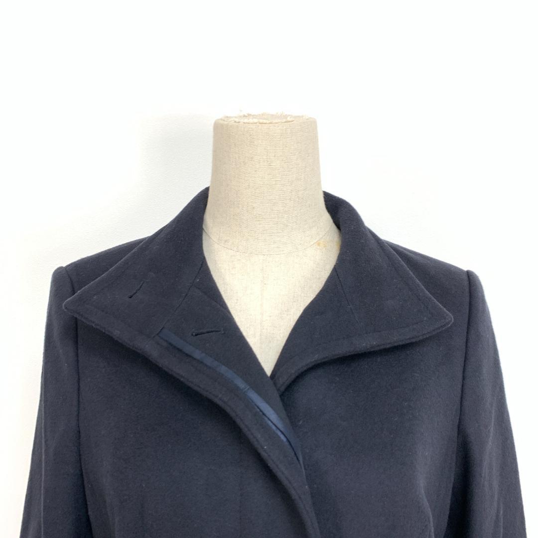 A4846 ヒューゴボス ロングコート ウール カシミヤ 裏地あり 紺 36 A4846 ヒューゴボス ロングコート ウール カシミヤ 裏地あり 紺
