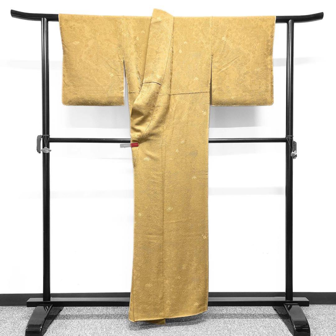 色無地　吉祥ニ百撰　寿光織　キャメルカラー　伝統模様　　着物　035w