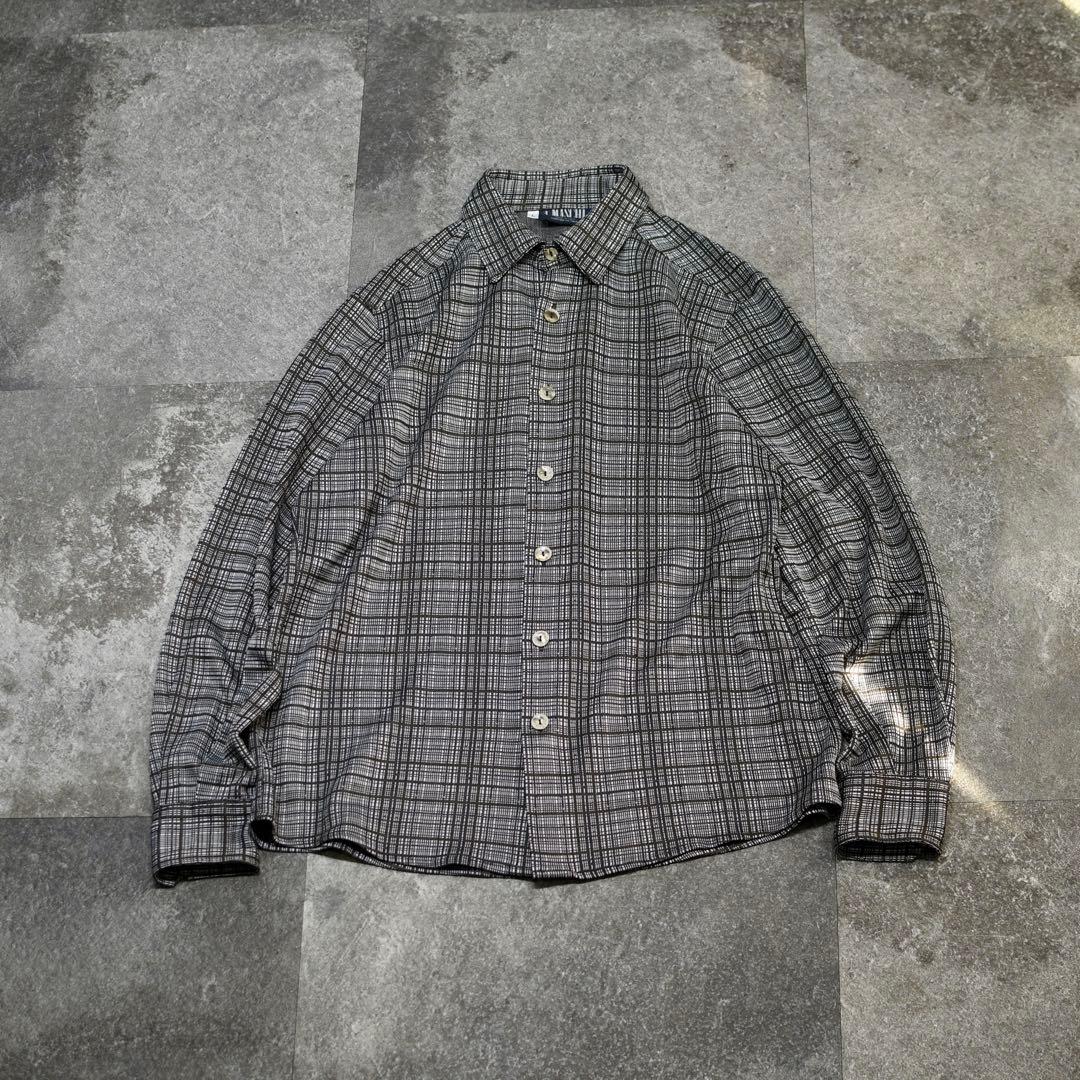 古着 イタリア製 ニット編み デザインシャツ チェックシャツ 長袖シャツ シャツ