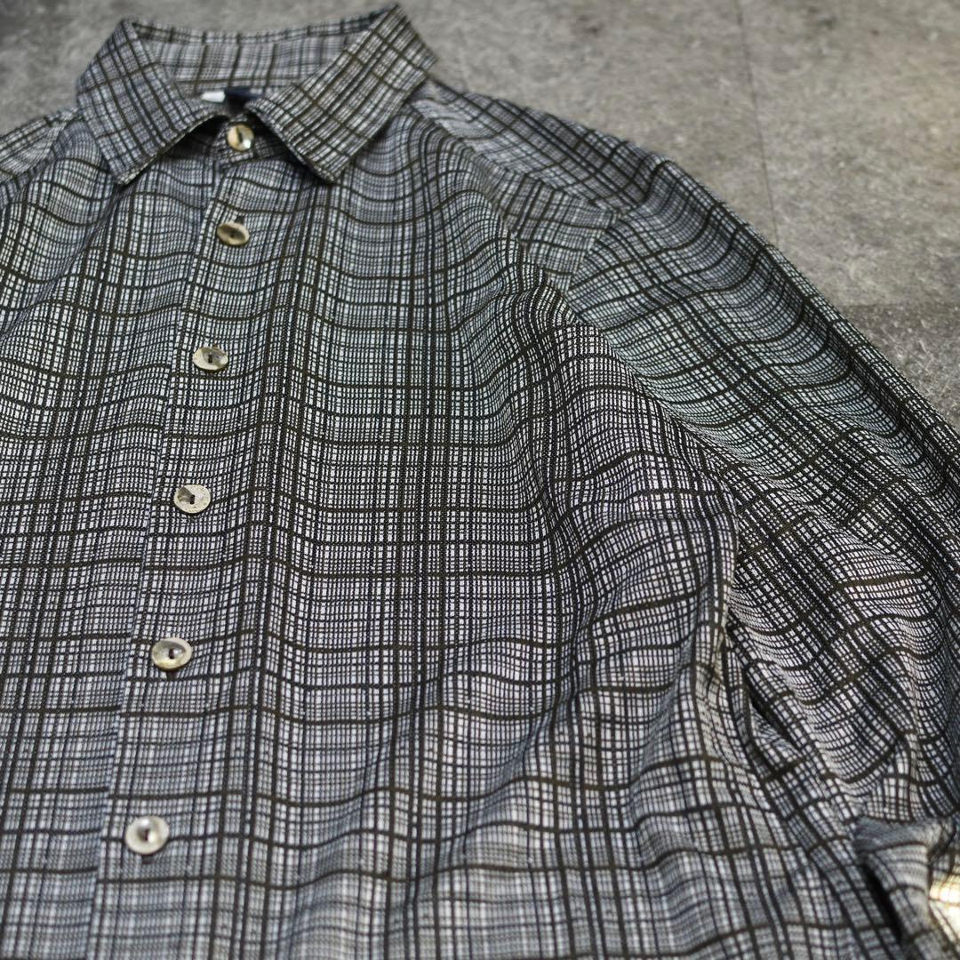 古着 イタリア製 ニット編み デザインシャツ チェックシャツ 長袖シャツ シャツ