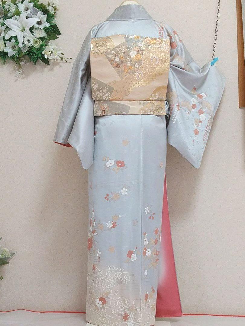 訪問着 ブルーグレー ベージュ 友禅 B8n4q-m40352498530 袷 金彩加工 お得限定品