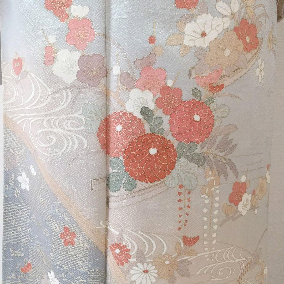 訪問着 ブルーグレー ベージュ 友禅 B8n4q-m40352498530 袷 金彩加工 お得限定品