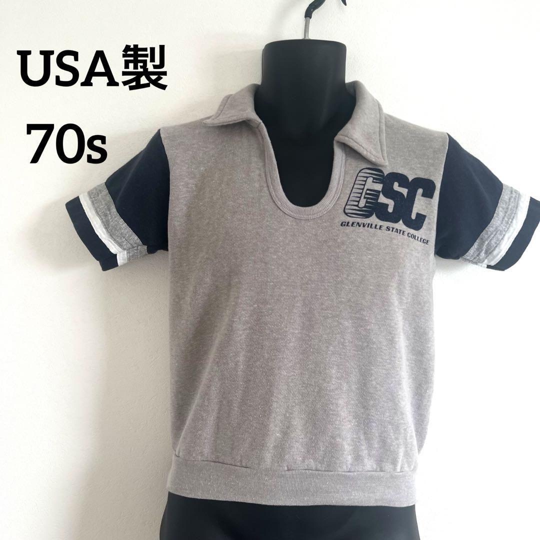 USA製　チャンピオン　70s バータグ　カレッジ　オープンカラー　半袖　S
