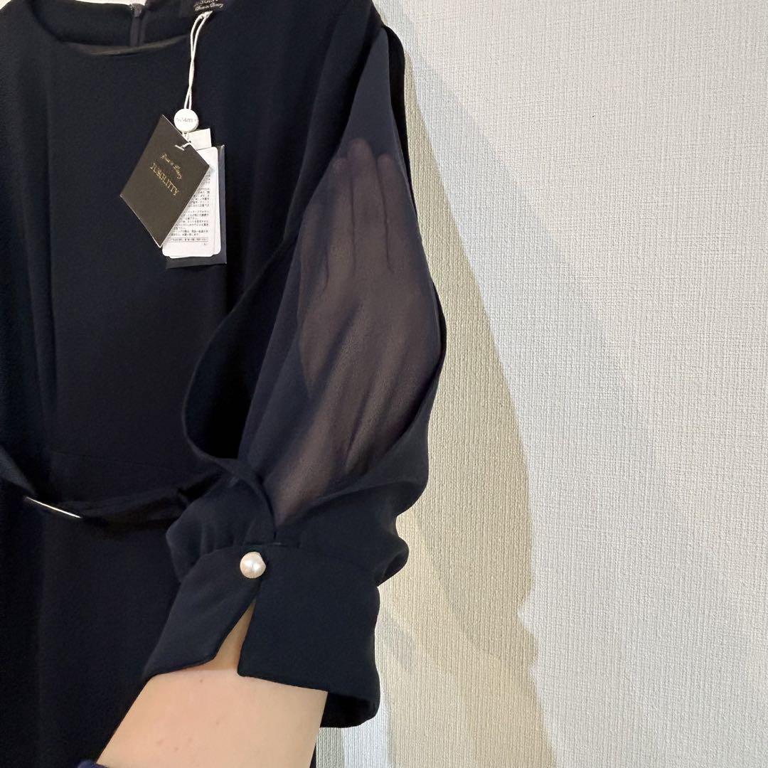 JUSGLITTY 濃紺　七分袖 ベルト付き ワンピース　11号 awardsandwinners.com
