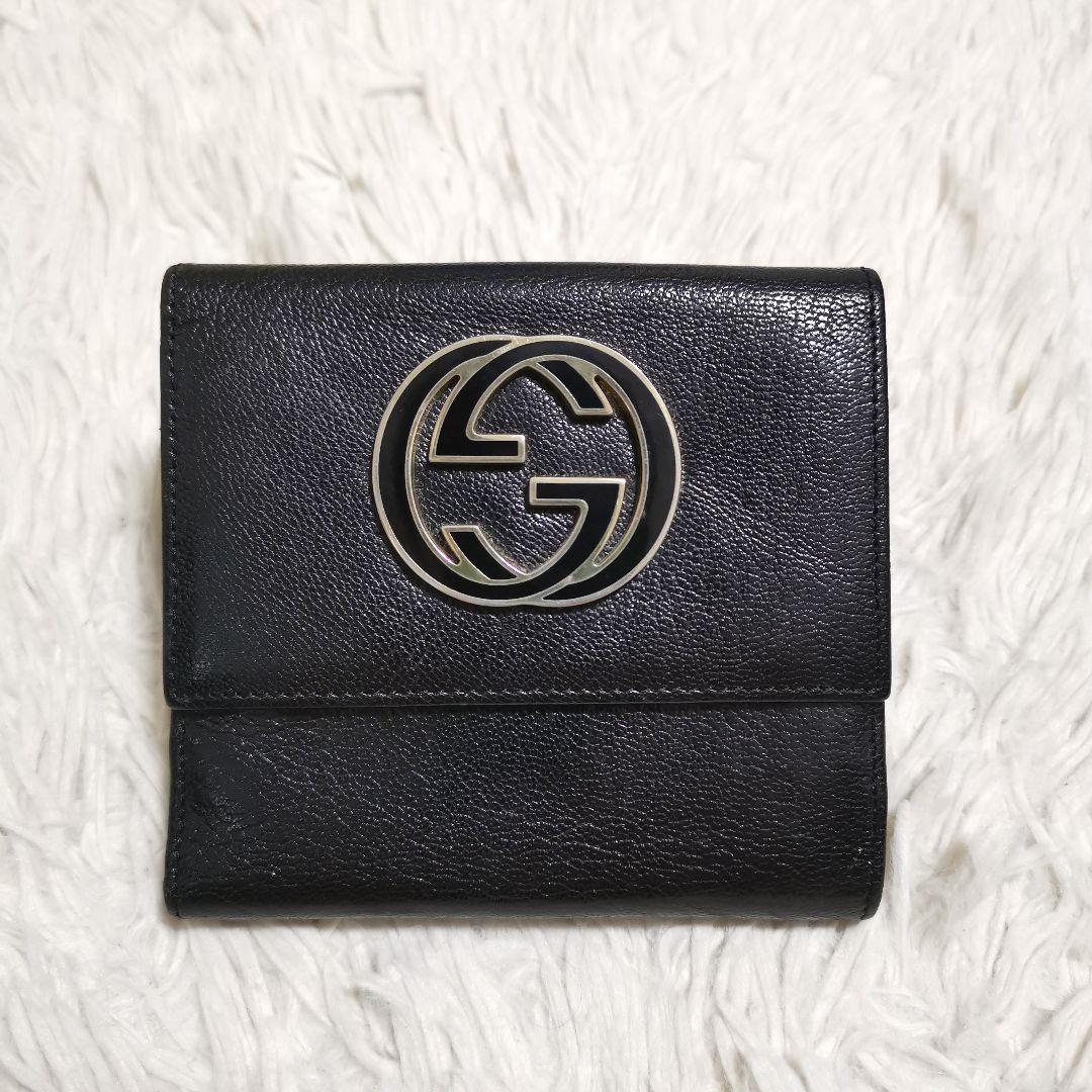 希少✨GUCCI インターロッキング 折り財布 レザー コンパクト小物