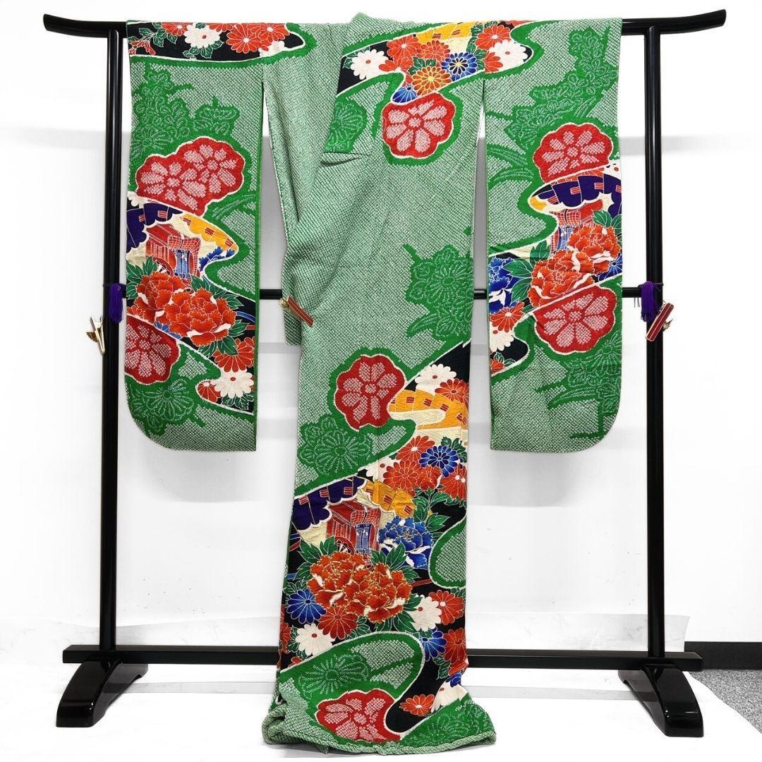 振袖 総絞り 金駒刺繍 菊花 牡丹 花模様 成人式 晴れの日 着物