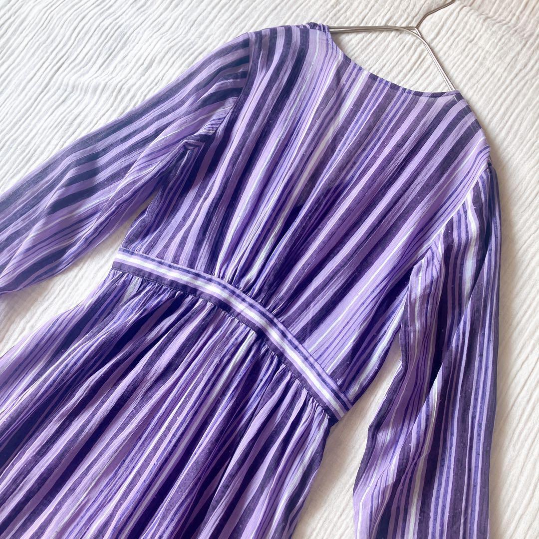 SOULEIADO　コットン　ストライプ　ラップワンピース　長袖　パープル