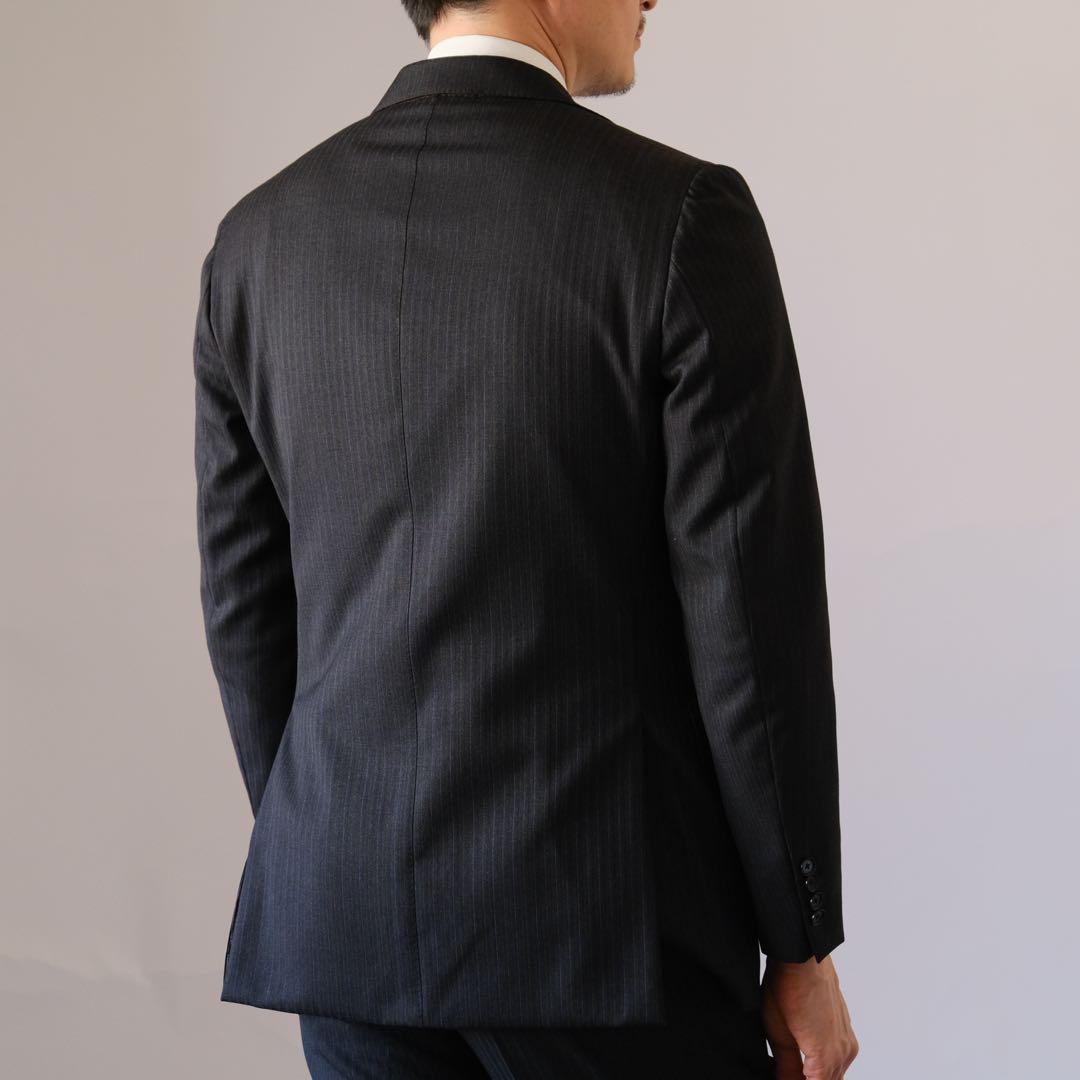 美品BOGLIOLI ボリオリ ダークグレーパープルストライプスーツ48