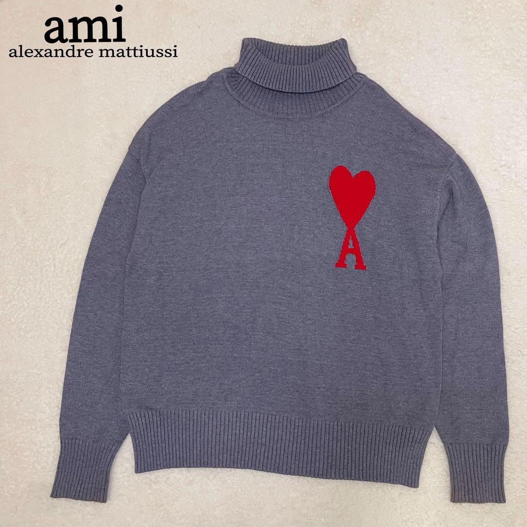 ami アミパリス クールネックセーター ニット タートルネック グレー M