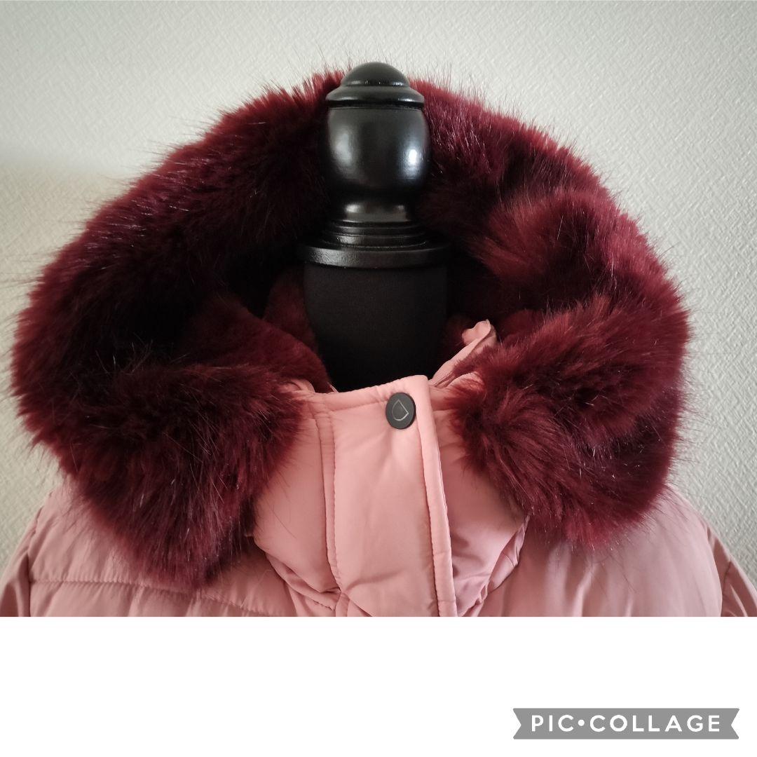 【美品】Desigual ダウンジャケット フェイクファー　ロゴ　派手柄　ピンク 美品】Desigual ダウンジャケット フェイクファー ロゴ 派手柄