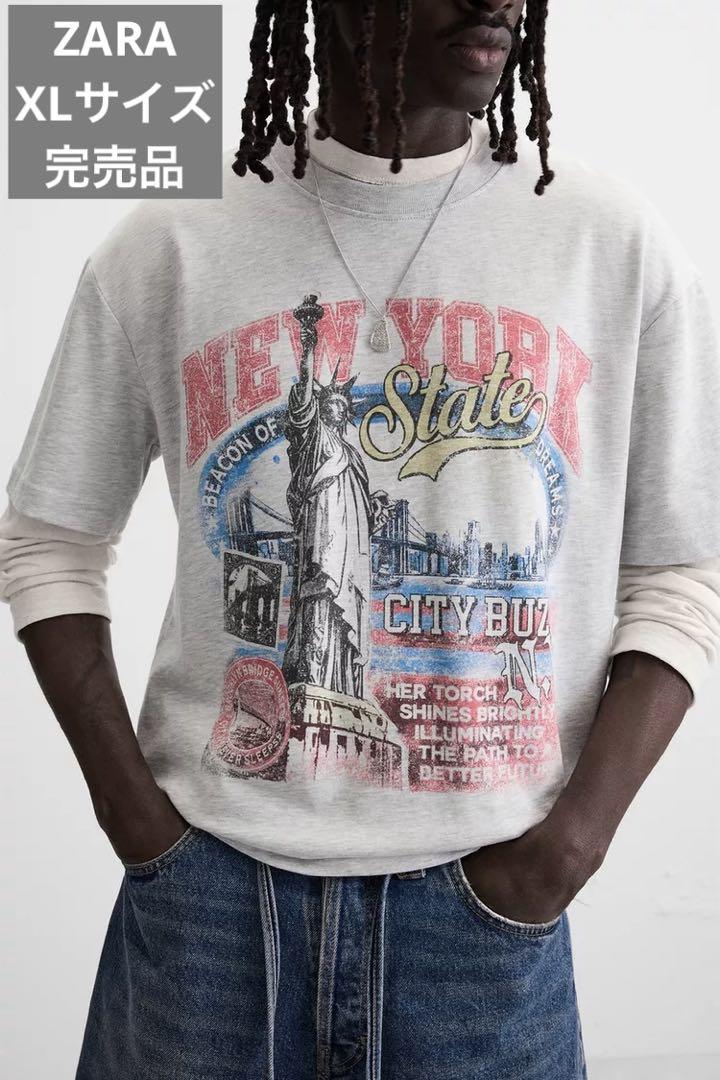 ZARA ザラ ウォッシュ加工プリントTシャツ XLサイズ 完売品