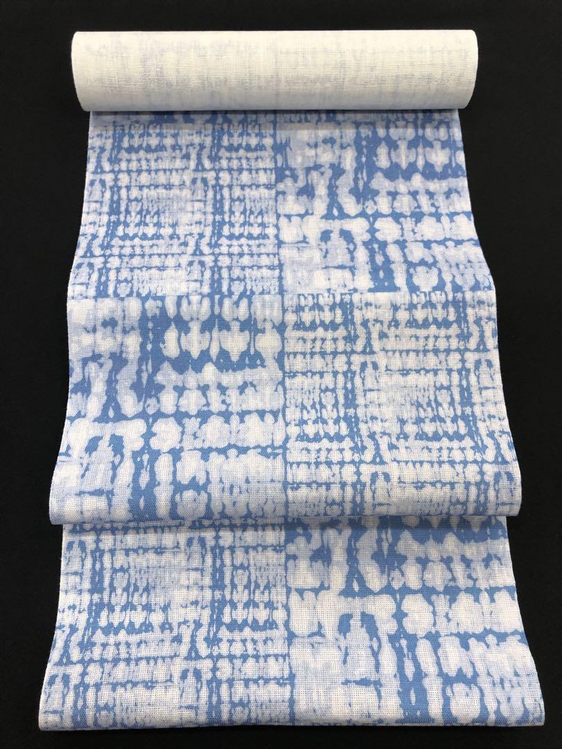 ◇期間限定値下げ!新品】本麻 染八寸名古屋帯 全通 白青 着物 夏 紬