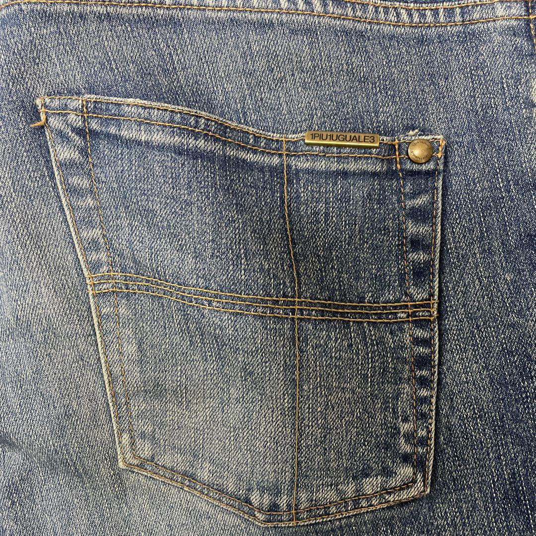 【値下げ】1piu1uguale3 9 TAPERED ダメージデニム　ブルー